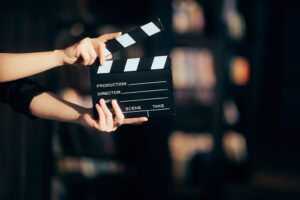 Hands holding a film slate